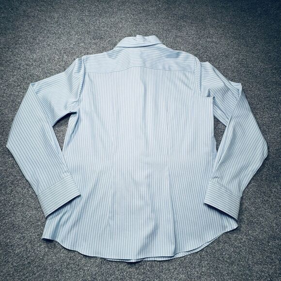 New Lands' End No Iron Pinpoint Oxford Striped Paradise Blue Women's Size 10 - Picture 3 of 8